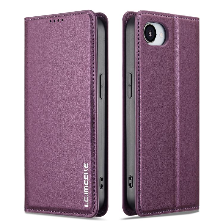 For iPhone 16e LC.IMEEKE L1 Series Frosted Fine Texture PU Phone Case(Purple)