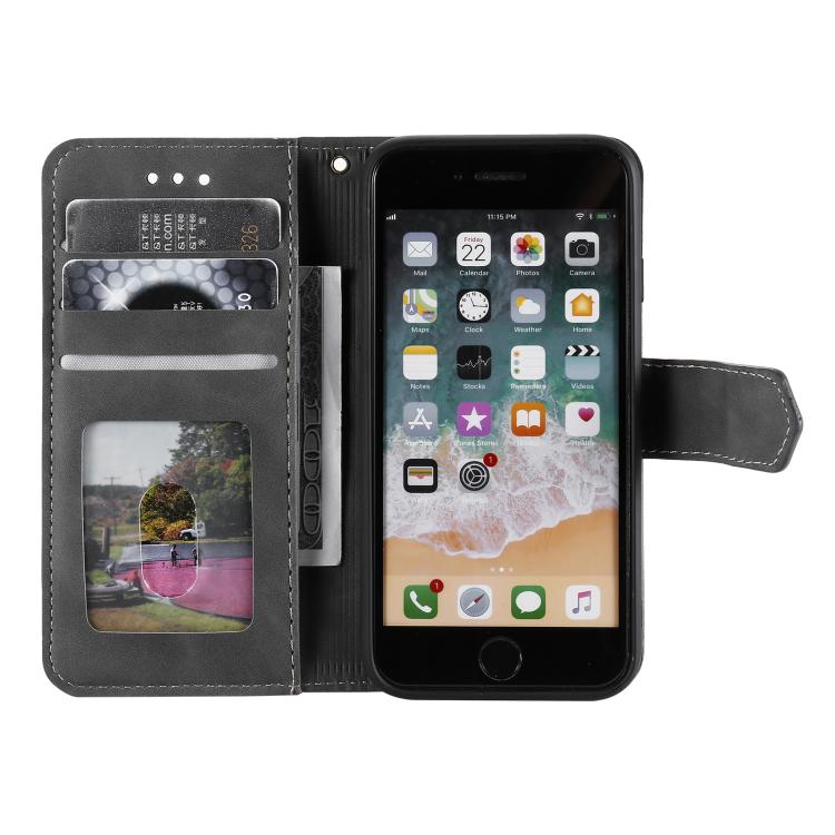 For iPhone 16e Nail Skin Feel Stitching Calf Texture Leather Phone Case(Grey)