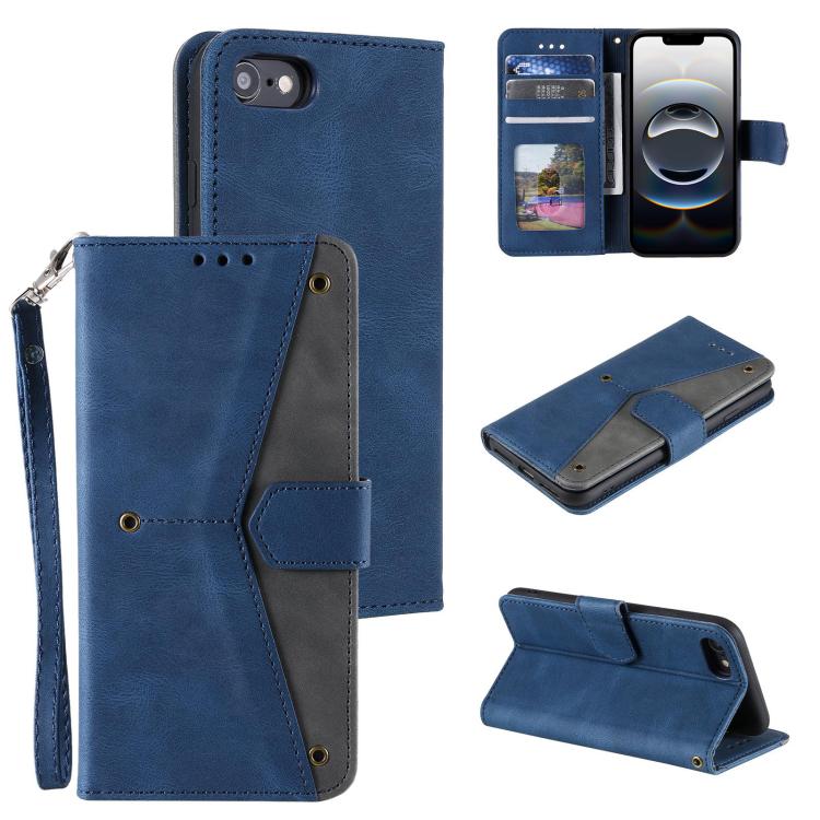 For iPhone 16e Nail Skin Feel Stitching Calf Texture Leather Phone Case(Blue)