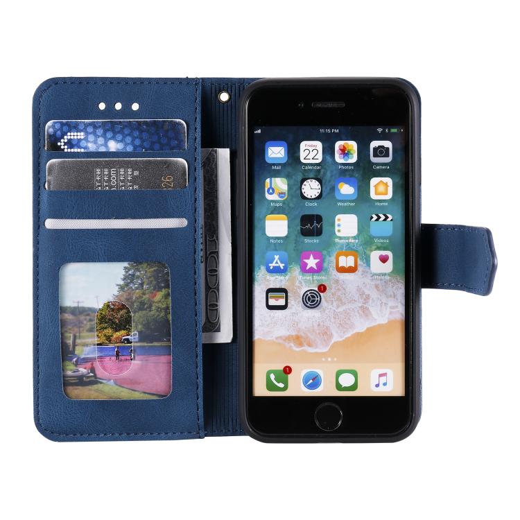 For iPhone 16e Nail Skin Feel Stitching Calf Texture Leather Phone Case(Blue)