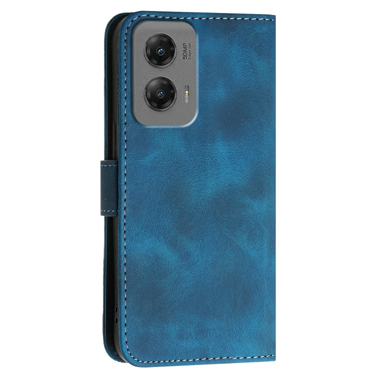For Motorola Moto G Stylus 5G 2024 YX0080 Grid Butterfly Embossed Pattern Flip Leather Phone Case with Lanyard(Dark Blue)