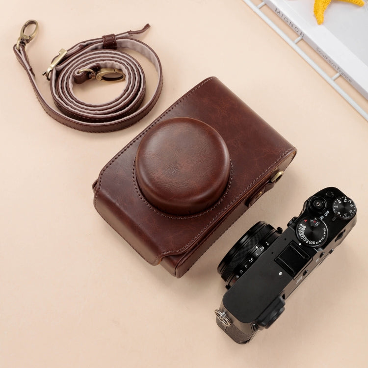 For FUJIFILM X100VI Full Body Leather Camera Case Bag with Strap(Coffee) - Leather Bag by PMC Jewellery | Online Shopping South Africa | PMC Jewellery | Buy Now Pay Later Mobicred