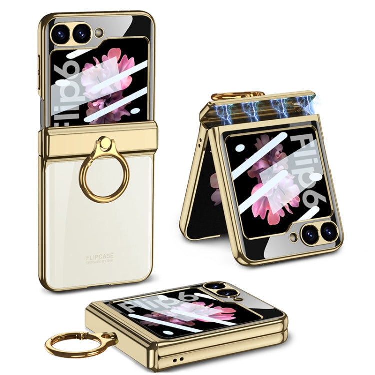 For Samsung Galaxy Z Flip6 GKK Integrated Magnetic Folding Phantom Rotary Phone Case with Ring Holder(Champagne Gold)