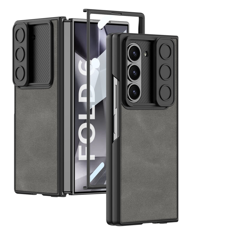 For Samsung Galaxy Z Fold6 GKK Integrated Ultra-thin Sliding Window Frosted Leather Phone Case(Grey)