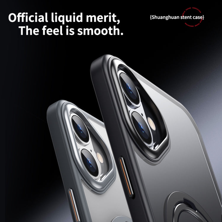 For iPhone 16 Double Ring MagSafe Magnetic Holder Phone Case(Matte Grey) - iPhone 16 Cases by PMC TechLife | Online Shopping South Africa | PMC TechLife | Buy Now Pay Later Mobicred