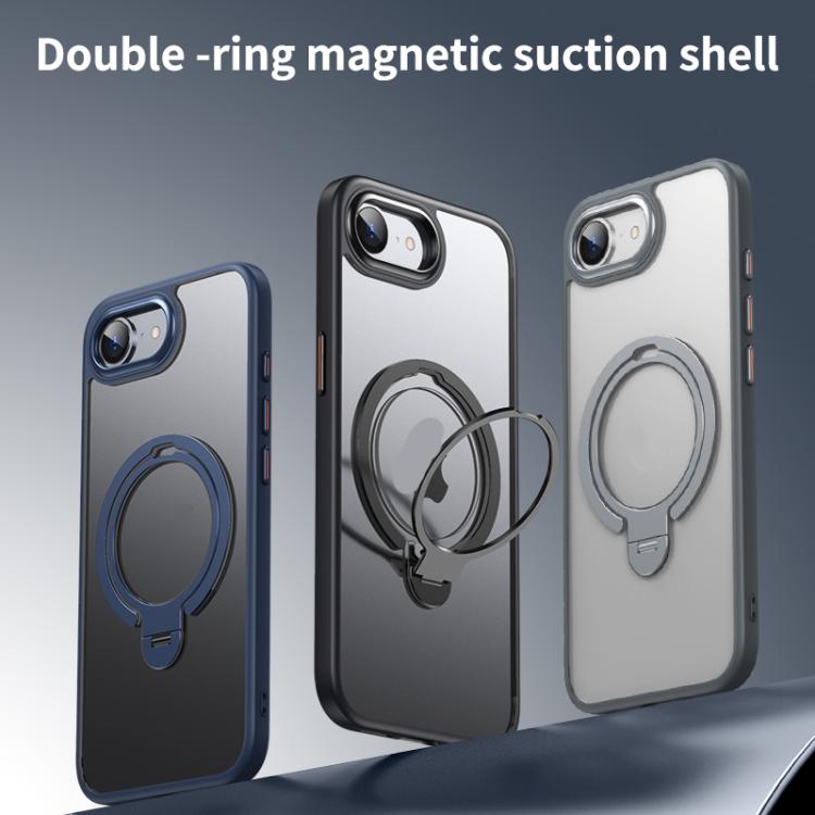 For iPhone 16e Double Ring MagSafe Magnetic Holder Phone Case(Matte Grey)