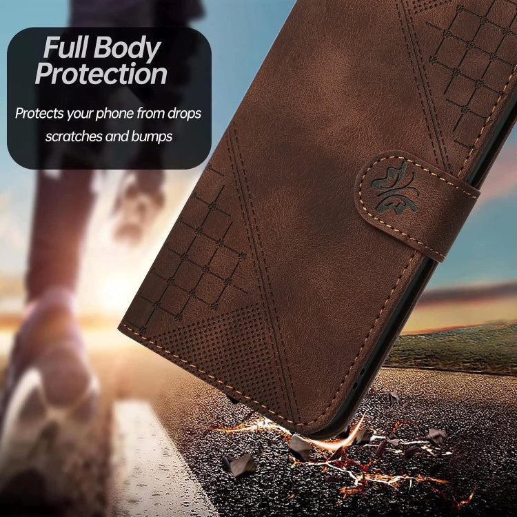For Huawei Pura 70 YX0080 Grid Butterfly Embossed Pattern Flip Leather Phone Case with Lanyard(Coffee)