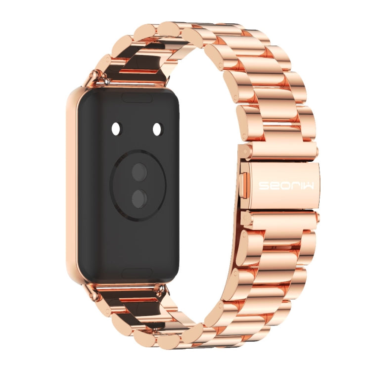 For Honor Band 10 / 9 MIJOBS Three-Beads Stainless Steel Watch Band(Rose Gold)