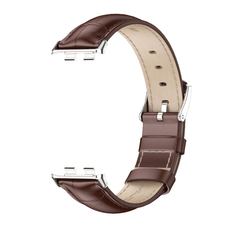 For Honor Band 10 / 9 MIJOBS Cowhide Leather Watch Band(Bamboo Coffee Silver)