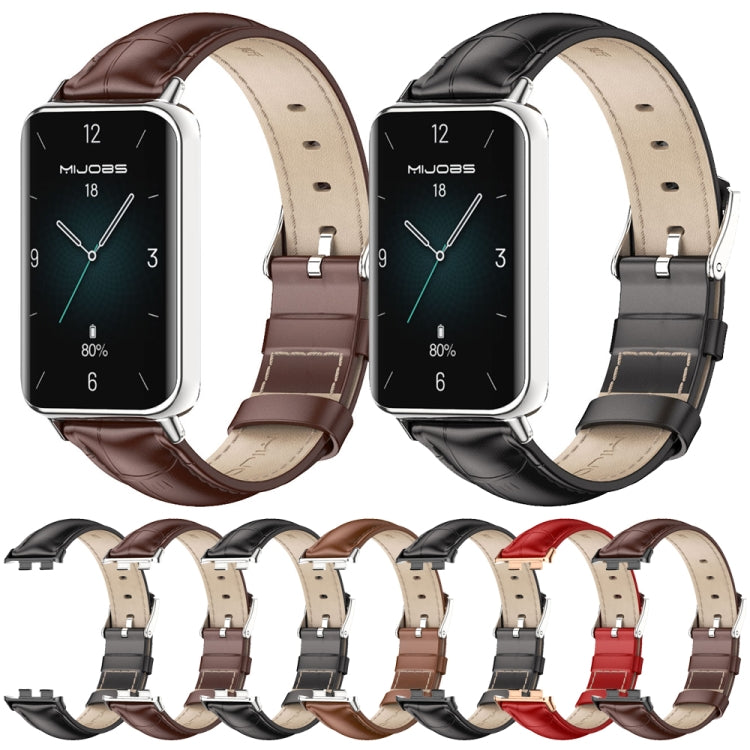 For Honor Band 10 / 9 MIJOBS Cowhide Leather Watch Band(Bamboo Red Light Gold)