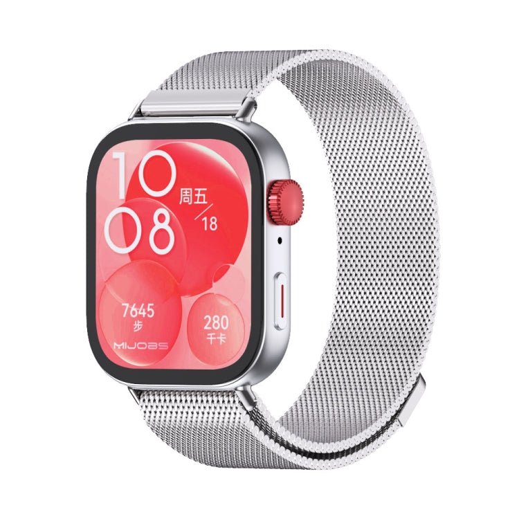 For Huawei Watch Fit3 MIJOBS Milan Magnetic Stainless Steel Watch Band(Silver)