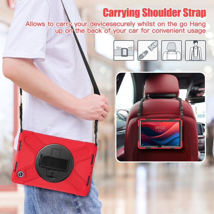 For Lenovo Tab M11 /Xiaomi Pad 11 2024 Rotatable Holder Silicone Hybrid PC Tablet Case with Shoulder Strap(Red)