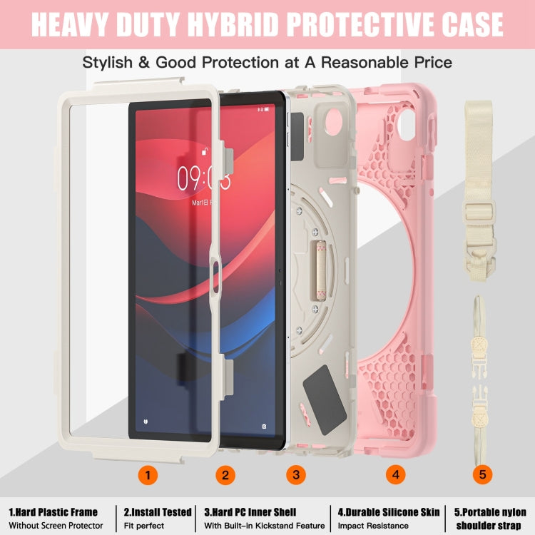 For Lenovo Tab M11 /Xiaomi Pad 11 2024 Rotatable Holder Silicone Hybrid PC Tablet Case with Shoulder Strap(Pink)