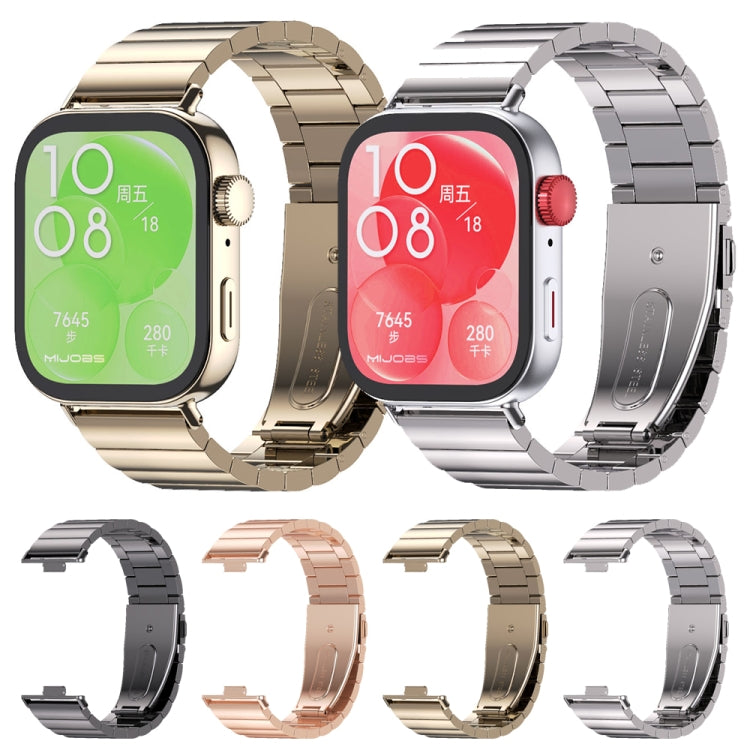 For Huawei Watch Fit3 MIJOBS Bamboo Stainless Steel Watch Band(Light Gold)