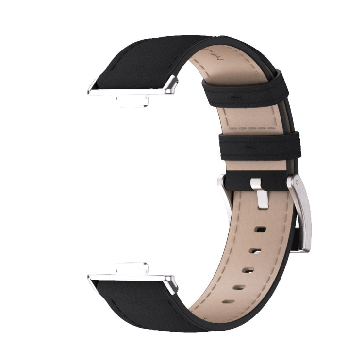 For Huawei Watch Fit3 MIJOBS Genuine Leather Watch Band(Black Silver)
