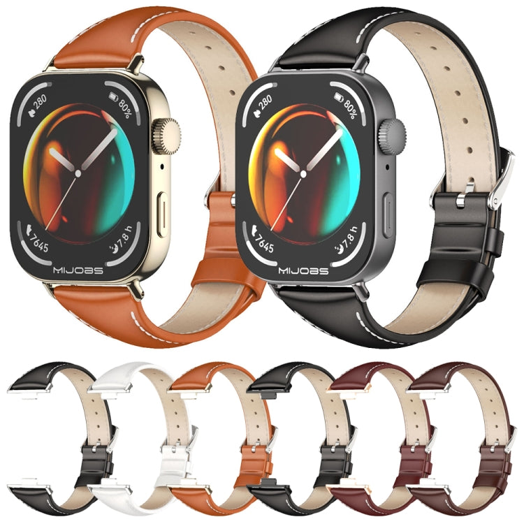 For Huawei Watch Fit3 MIJOBS Slim Genuine Leather Watch Band(Black Silver) - free shipping - PMC TechLife - Order now!