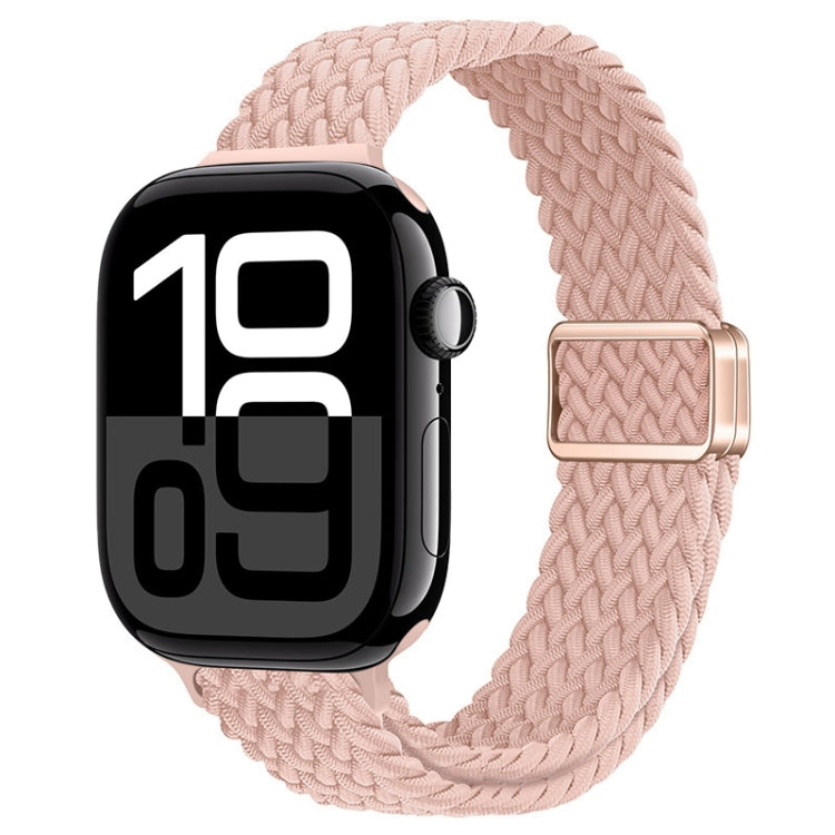 For Apple Watch Series 10 42mm Slim Magnetic Buckle Nylon Braided Watch Band(Cream Pink Sand)