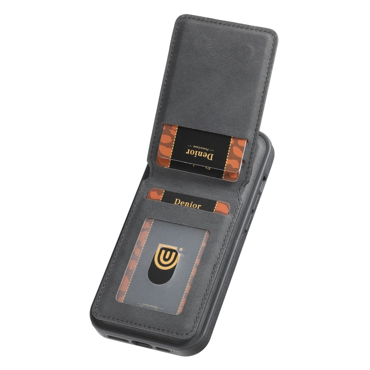 For iPhone 16 Pro Denior D18 Skin Feel Rotating Holder MagSafe Detachable Card Slot Phone Case(Black) - free shipping - PMC TechLife - Order now!