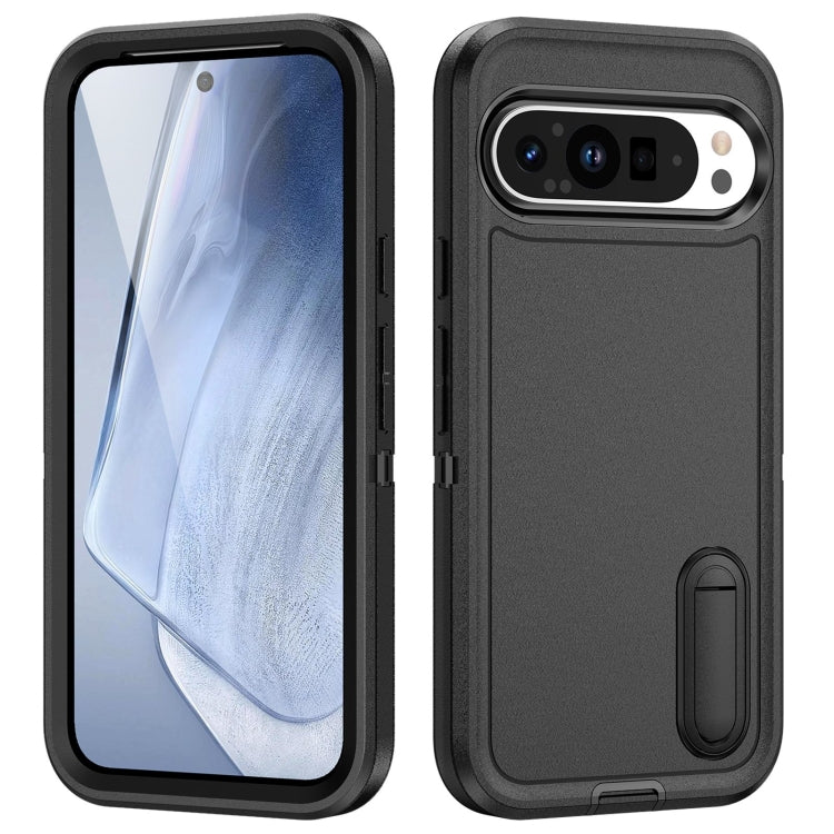 For Google Pixel 9 Rugged PC + Silicone Phone Case with Holder(Black)