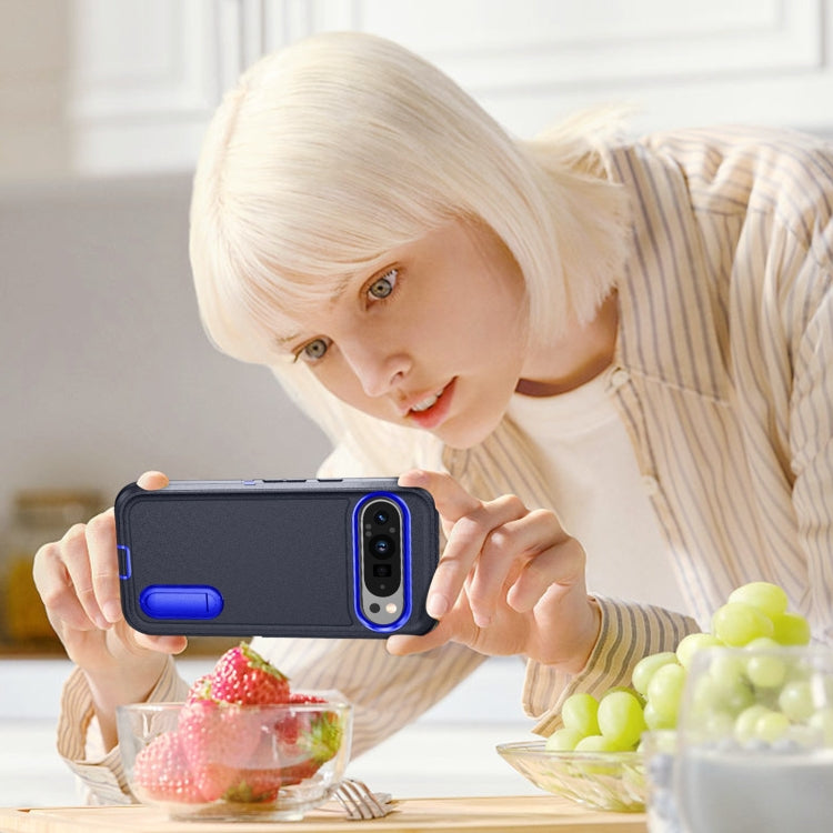 For Google Pixel 9 Rugged PC + Silicone Phone Case with Holder(Dark Blue+Royal Blue) - Google Cases by PMC TechLife | Online Shopping South Africa | PMC TechLife | Buy Now Pay Later Mobicred