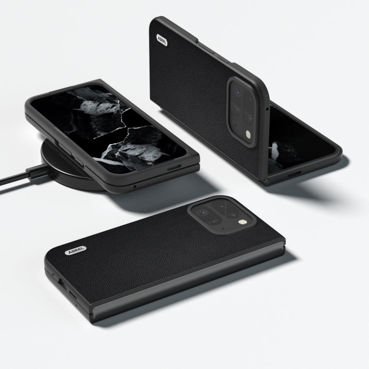 For Google Pixel 9 Pro Fold ABEEL Genuine Leather Elegant Black Edge Phone Case(Black)
