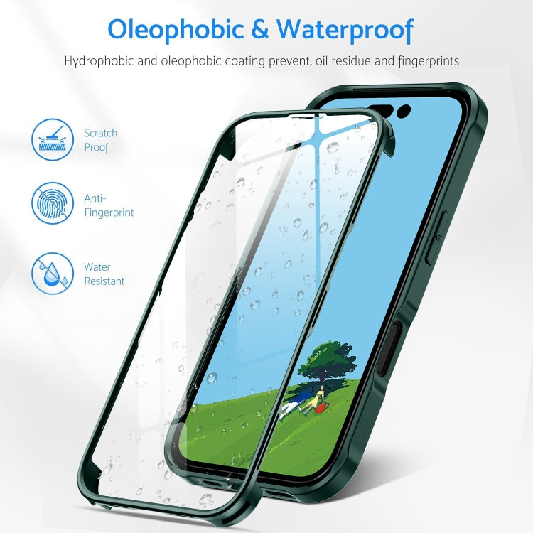 For iPhone 16 Pro Double-sided Plastic Glass Phone Protective Case(Dark Green)