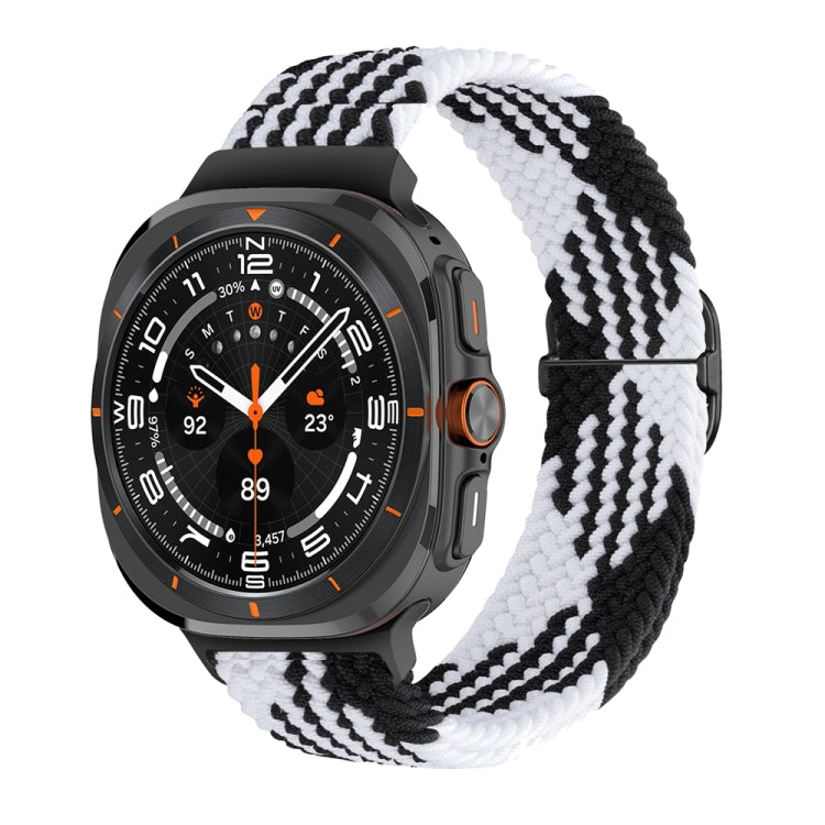 For Samsung Galaxy Watch Ultra 47mm Slide Buckle Nylon Braided Watch Band(Black White)