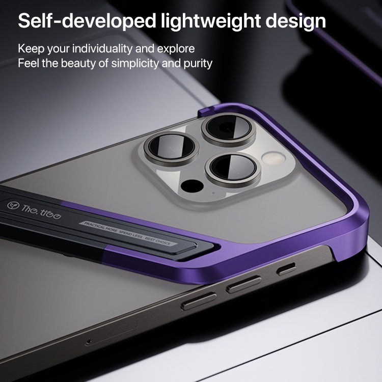 For iPhone 16 Pro S-shaped Stand Frameless Metal Phone Case(Grey)