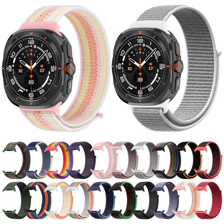 For Samsung Galaxy Watch Ultra 47mm Plastic Connector Nylon Loop Watch Band(Pink White Pink)