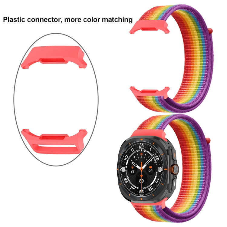 For Samsung Galaxy Watch Ultra 47mm Plastic Connector Nylon Loop Watch Band(Pink White Pink)