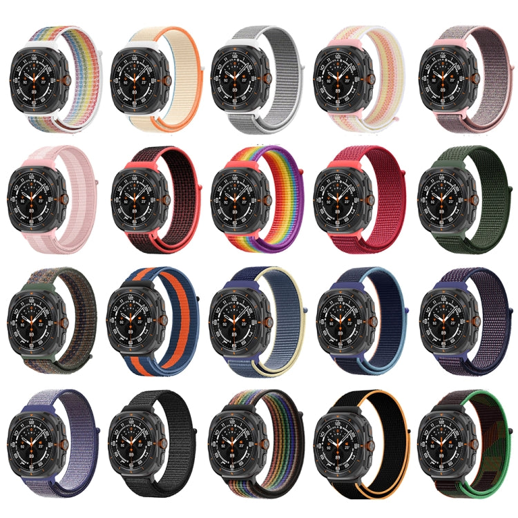 For Samsung Galaxy Watch Ultra 47mm Plastic Connector Nylon Loop Watch Band(Pink White Pink)