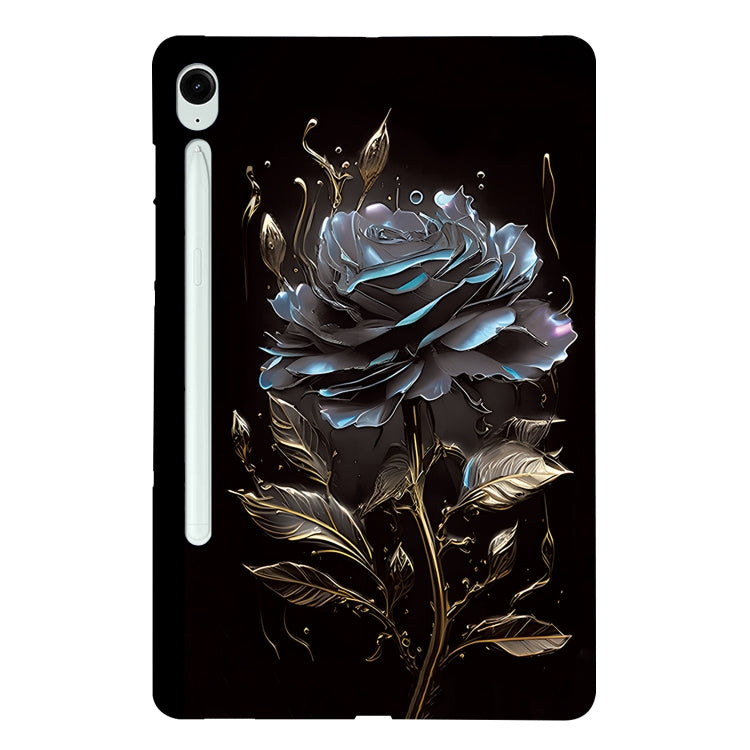 For Samsung Galaxy Tab S9 / S9 FE Color Painting Pattern Smart Tablet TPU Case(Black Rose)