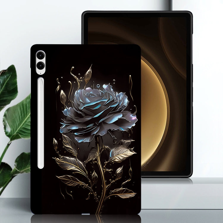 For Samsung Galaxy Tab S9+ / S9 FE+ Color Painting Pattern Smart Tablet TPU Case(Black Rose)