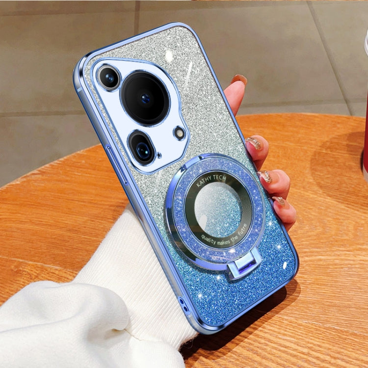 For Huawei Pura 70 Ultra Plated Gradient Glitter Round Holder TPU Phone Case(Sierra Blue)