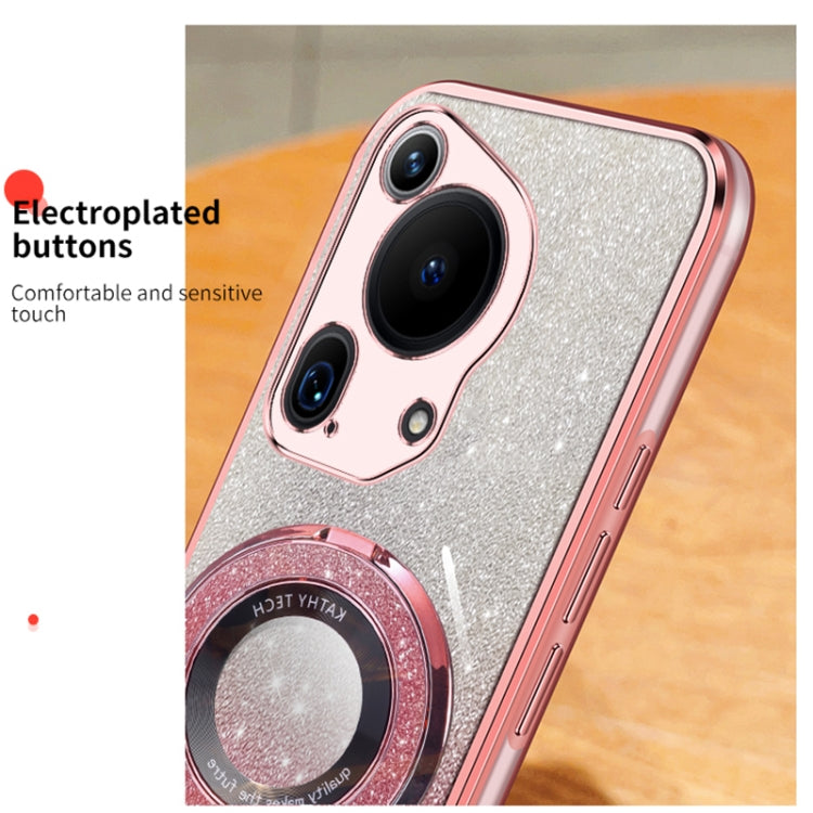 For Huawei Pura 70 Ultra Plated Gradient Glitter Round Holder TPU Phone Case(Sierra Blue)