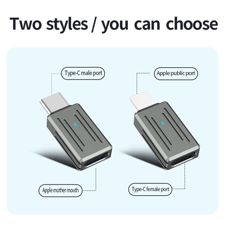8 Pin Male to USB-C / Type-C Female Zinc Alloy PD Adapter, Support Fast Charging / Data Transmission(Gun Metal)