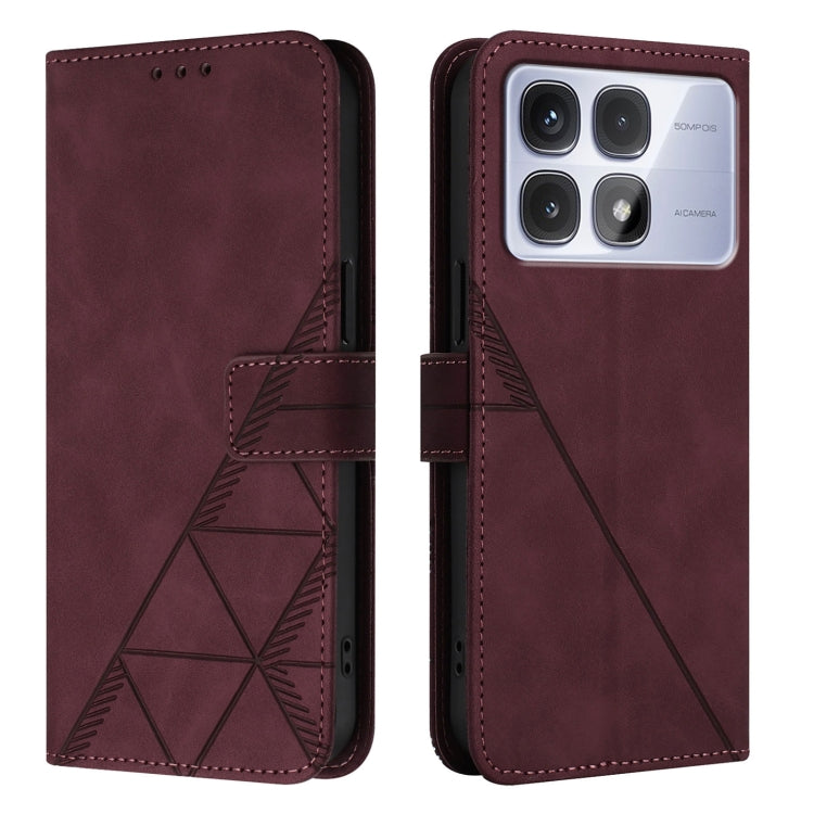 For Redmi K70 Ultra 5G Global Crossbody 3D Embossed Flip Leather Phone Case(Wine Red)