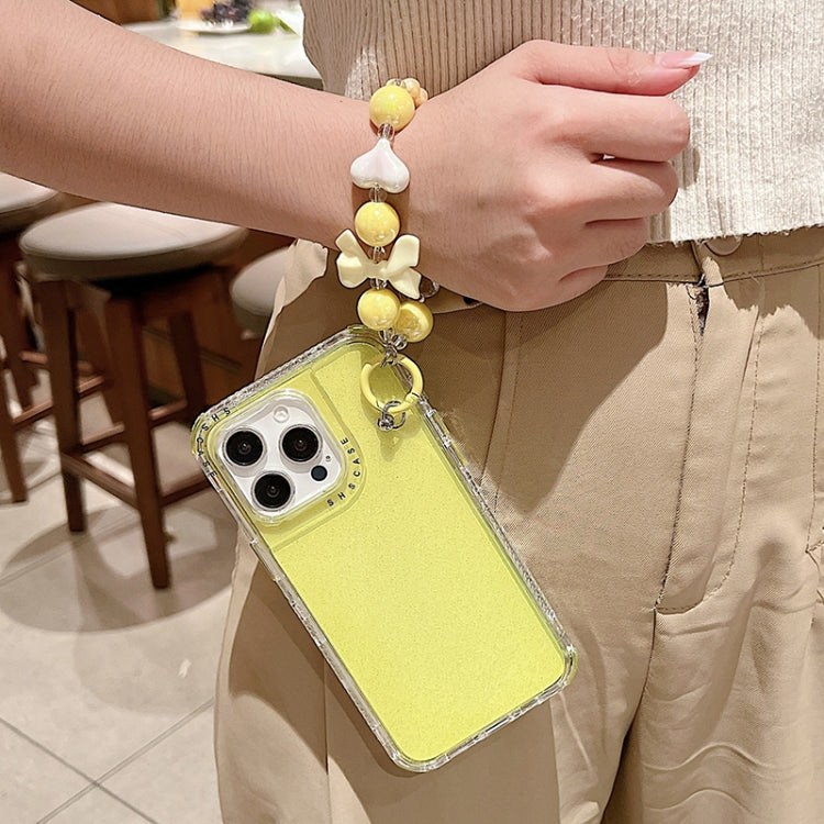For iPhone 16 Pro Max TPU + PC + Glitter Sequins Full Coverage Phone Case with Bracelet(Yellow)