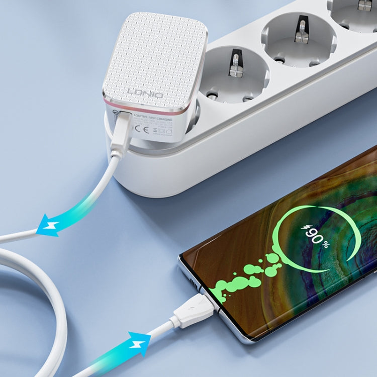 LDNIO A1204Q QC3.0 18W USB Fast Charger with 1m USB to Micro USB Cable, Plug Type:UK Plug(White Gold)