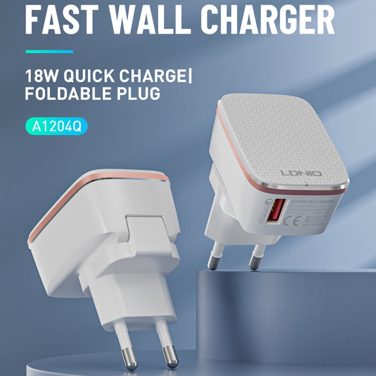 LDNIO A1204Q QC3.0 18W USB Fast Charger with 1m USB to USB-C / Type-C Cable, Plug Type:EU Plug(White Gold) - USB Charger by LDNIO | Online Shopping South Africa | PMC Jewellery | Buy Now Pay Later Mobicred