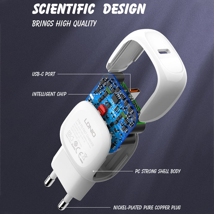 LDNIO A1206C PD27W USB-C / Type-C Fast Charger with 1m Type-C Cable, Plug Type:EU Plug(White) - free shipping - PMC Jewellery - Order now!