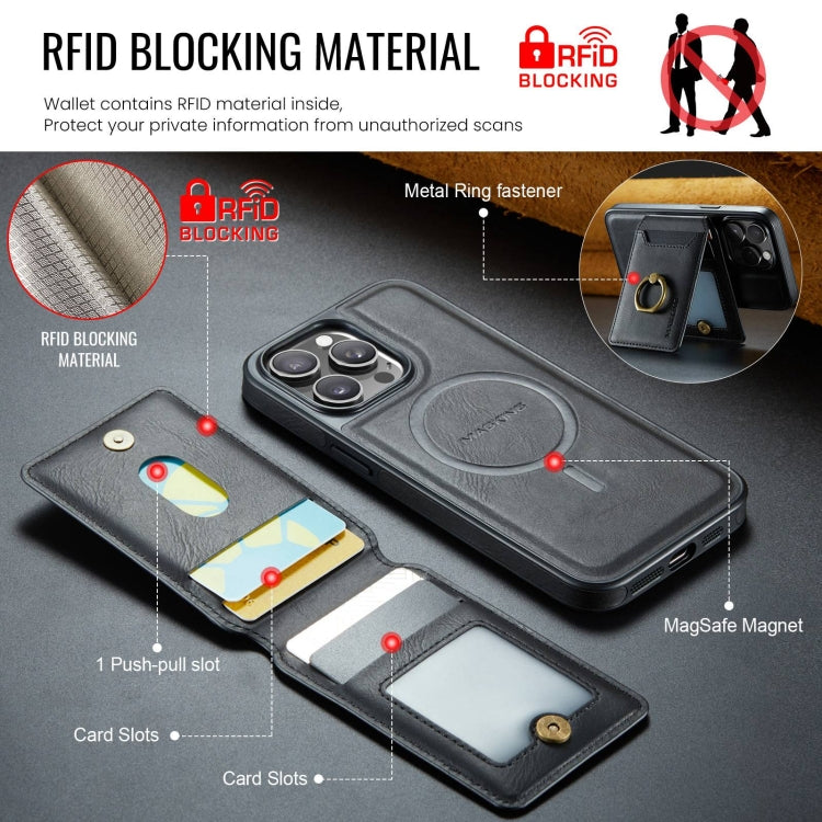 For iPhone 15 Plus DG.MING K1 MagSafe Detachable Wallet RFID Back Cover Phone Case(Black)