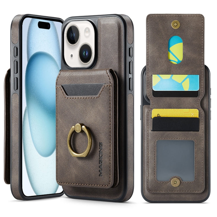 For iPhone 15 DG.MING K1 MagSafe Detachable Wallet RFID Back Cover Phone Case(Coffee)