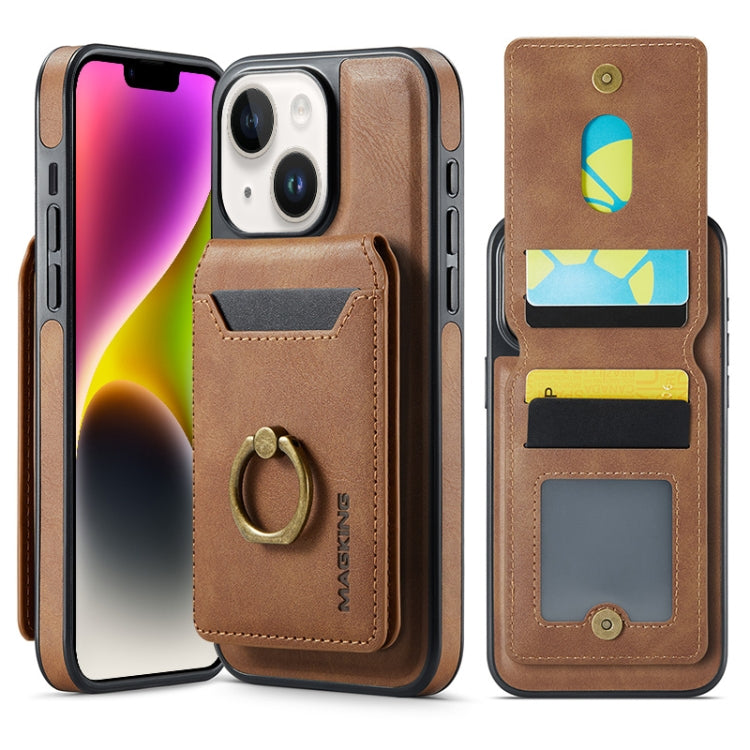 For iPhone 14 DG.MING K1 MagSafe Detachable Wallet RFID Back Cover Phone Case(Brown)