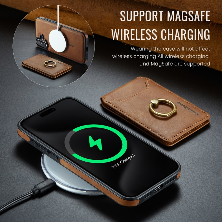 For iPhone 16 DG.MING K1 MagSafe Detachable Wallet RFID Back Cover Phone Case(Brown)