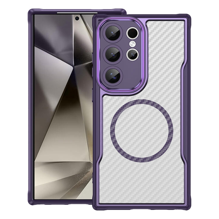 For Samsung Galaxy S25 Ultra 5G Carbon Fiber Texture MagSafe Translucent Phone Case(Purple)