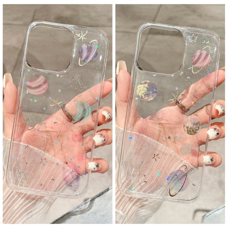 For iPhone 16 Pro Max Cosmic Star Glitter Epoxy TPU Phone Case(Transparent Purple)