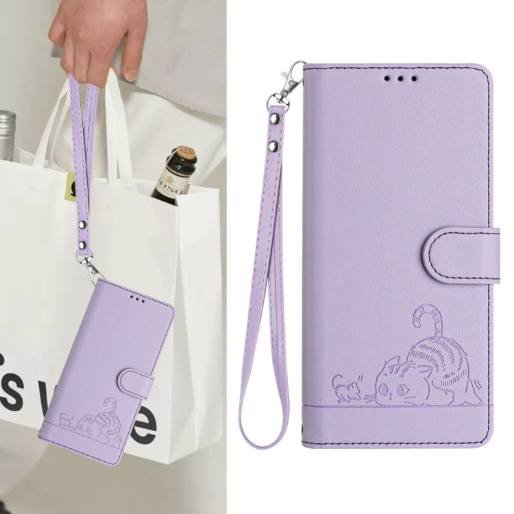 For Samsung Galaxy S25 5G Cat Rat Embossed RFID Leather Phone Case with Lanyard(Purple) - free shipping - PMC TechLife - Order now!