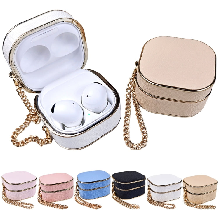 For Samsung Galaxy Buds2 / 2 Pro / Pro Litchi Texture Earbuds Box Leather Protective Case with Metal Bracelet(Beige)