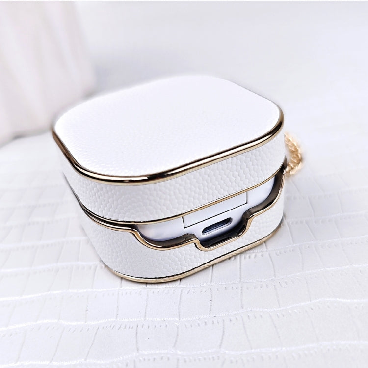 For Samsung Galaxy Buds2 / 2 Pro / Pro Litchi Texture Earbuds Box Leather Protective Case with Metal Bracelet(Beige)